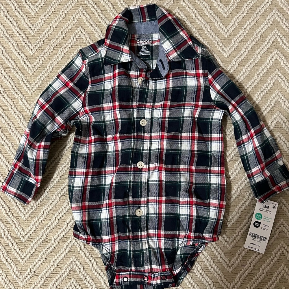 NWT OshKosh B'gosh Plaid long sleeve shirt - Red, Blue, White